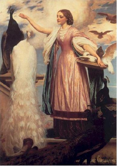 Lord Frederic Leighton A Girl Feeding Peacocks oil painting image